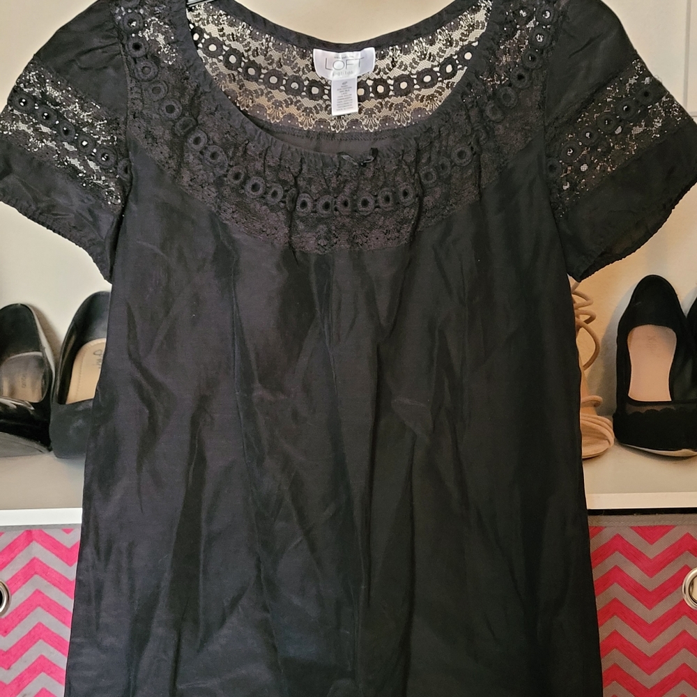 Black Lacy Blouse by Loft in 4 Petite